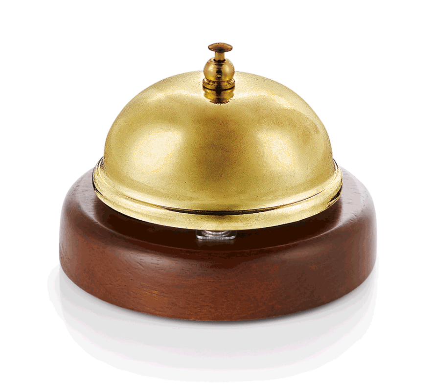 Clopotel receptie auriu cu baza din lemn masiv Ø 9cm - eurogastro.ro