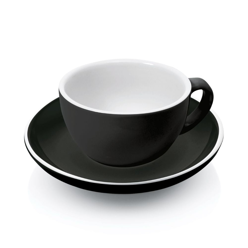 Set 6 cesti negre cappuccino 280 ml. Ø10,5 cm cu farfurioara Ø15,5 cm, portelan horeca