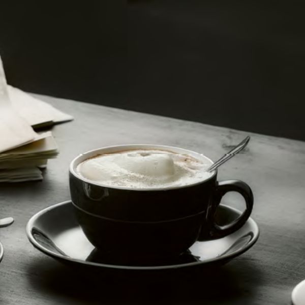 Set 6 cesti negre cappuccino 280 ml. Ø10,5 cm cu farfurioara Ø15,5 cm, portelan horeca