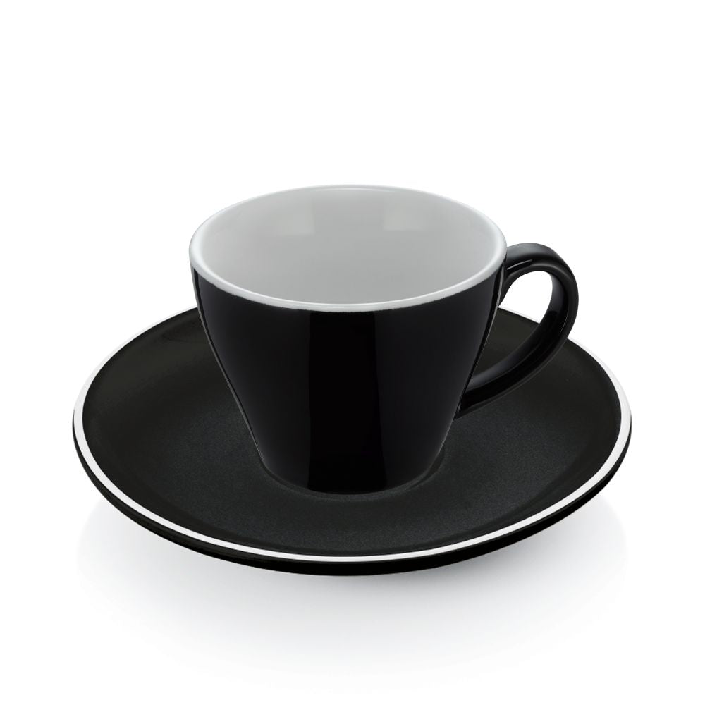Set 6 cesti negre espresso dopio 180 ml. Ø8,5 cm cu farfurioara Ø15,5 cm, portelan horeca