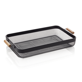 Cos. 51 x 26,5 x 7,5 cm, metal vopsit negru in camp electrostatic, lemn