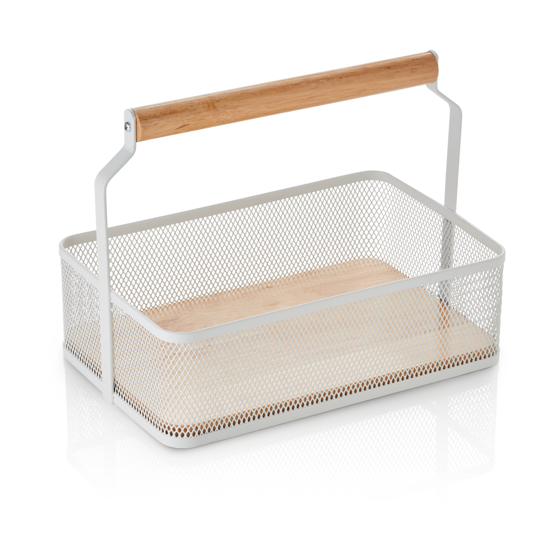 Cos cu maner, 23,5 x 15,5 x 18,5 cm, metal vopsit alb in camp electrostatic