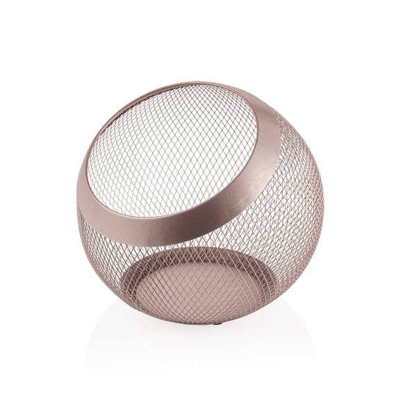 Cos, Ø 24 cm inaltime 24 cm, metal acoperit cu pulbere roz-auriu