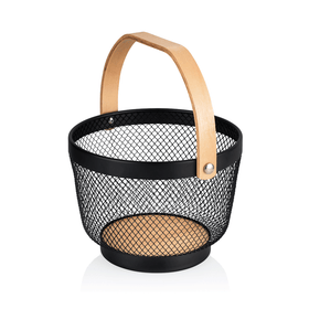 Cos, 28 x 27 x 18,5 cm, metal vopsit negru in camp electrostatic, lemn