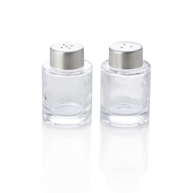 Set mini solnita/pipernita, Ø 4 cm, inaltime 6 cm, otel cromat nichel, 18/8, sticla