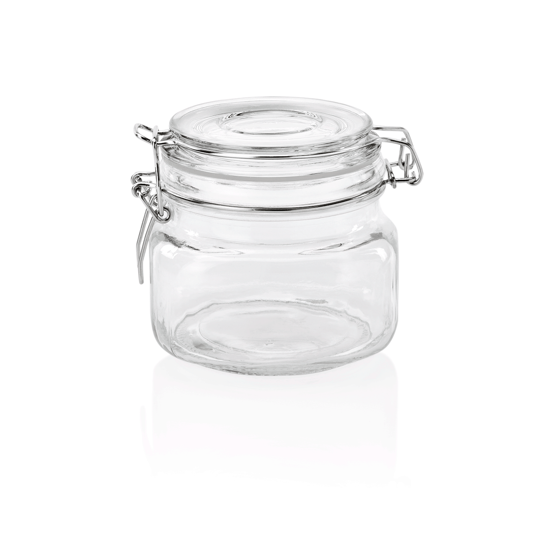 Set de 2 borcane cu capac rabatabil, 0,5 litri, Ø 11 cm, inaltime 10 cm, sticla, otel inoxidabil, silicon