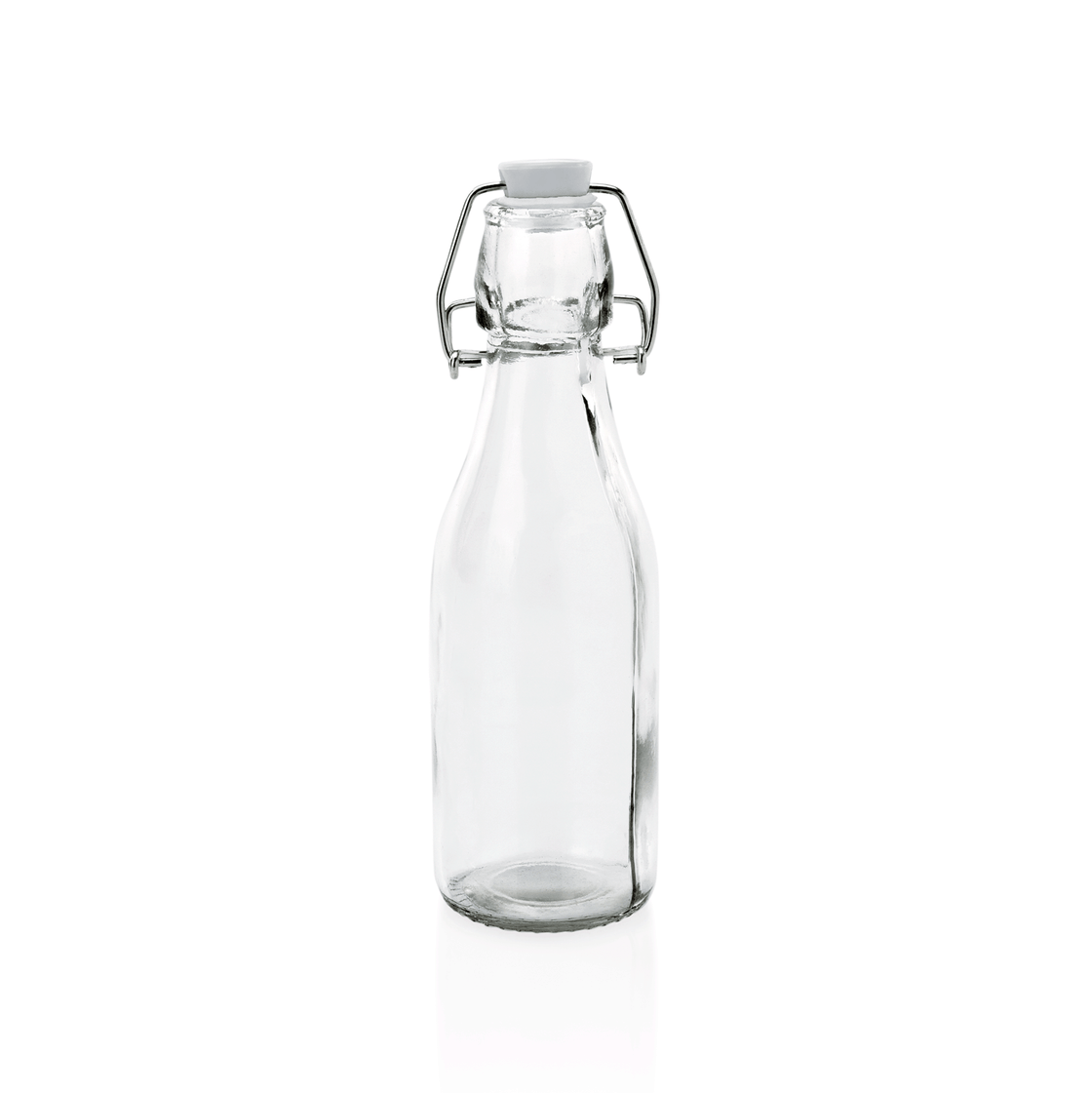 Set 6 sticle cu capac rabatabil, 0,25 litri, Ø 5,5 cm, inaltime 19,5 cm, din sticla, otel inoxidabil