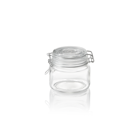 Borcan pentru depozitare, 0,5 litri, Ø 9 cm, inaltime 10 cm, sticla, otel inoxidabil, silicon