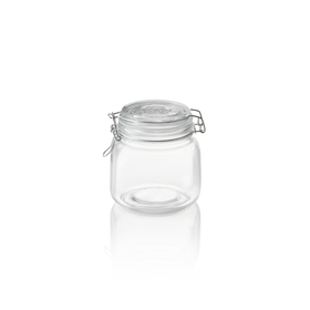 Borcan pentru depozitare, 0,65 litri, Ø 9 cm, inaltime 12 cm, sticla, otel inoxidabil, silicon