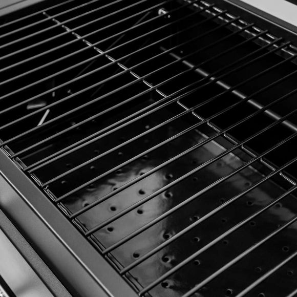 Grill de gradina pe carbune cu capac si gratar emailat 2x masuta laterala 42x30 cm