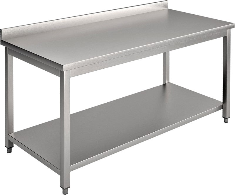 Masa inox, 2000 x 700 x H850 mm. cu o polita, inaltator la perete