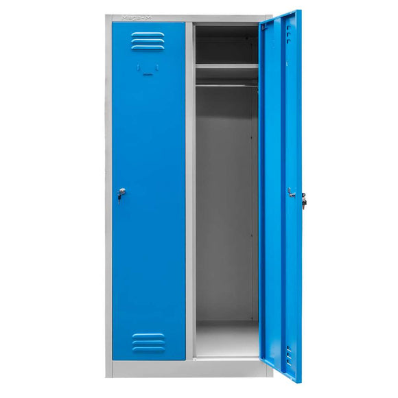 Dulap BHP pentru haine angajati 2 usi S-80 cm gri/albastru front livrare pe palet