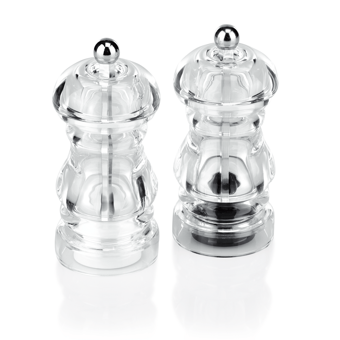 Set rasnite sare/piper, Ø 5,5 cm, inaltime 13 cm, otel inoxidabil, ceramica, acril