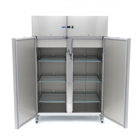 Frigider inox cu 2 usi Maxima, 1200 litri, 6 polite reglabile GN 2/1, cu roti, 400 W