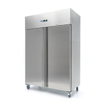 Congelator inox cu 2 usi Maxima, 800 litri, 6 polite reglabile, cu roti, 700 W