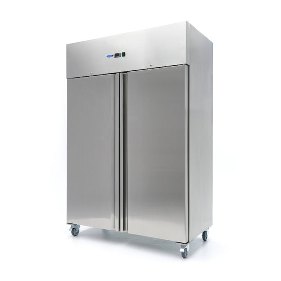 Congelator inox cu 2 usi Maxima, 800 litri, 6 polite reglabile, cu roti, 700 W
