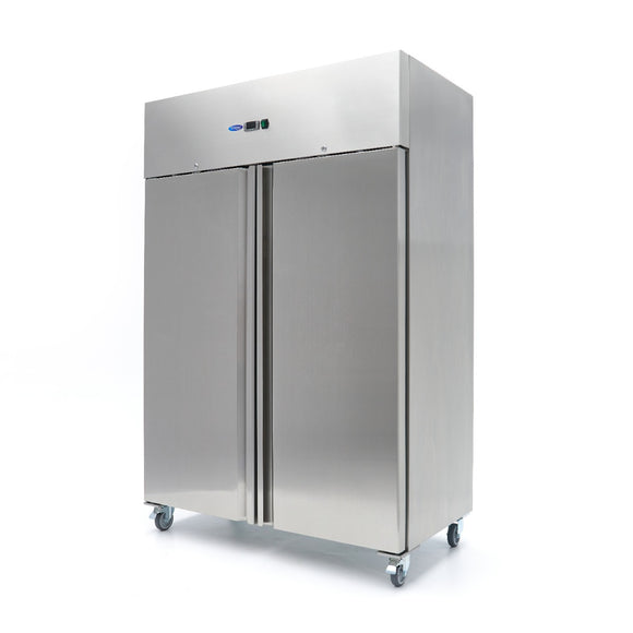 Frigider inox cu 2 usi Maxima, 800 litri, 6 polite reglabile, cu roti, 400 W