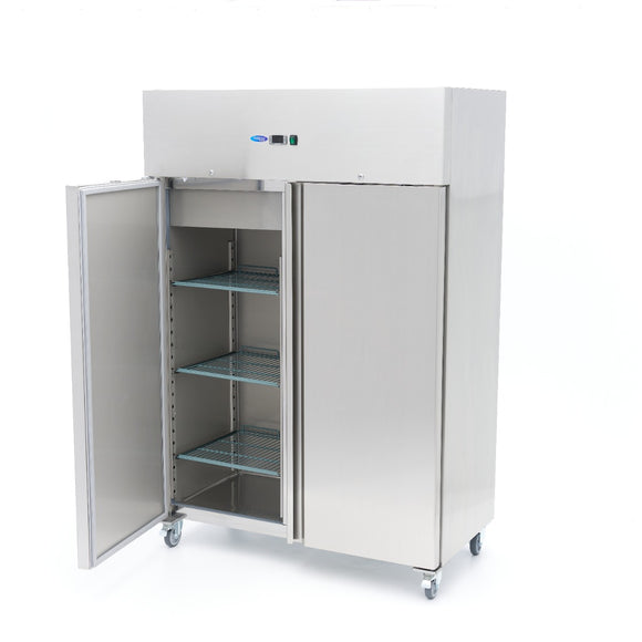 Frigider inox cu 2 usi Maxima, 800 litri, 6 polite reglabile, cu roti, 400 W