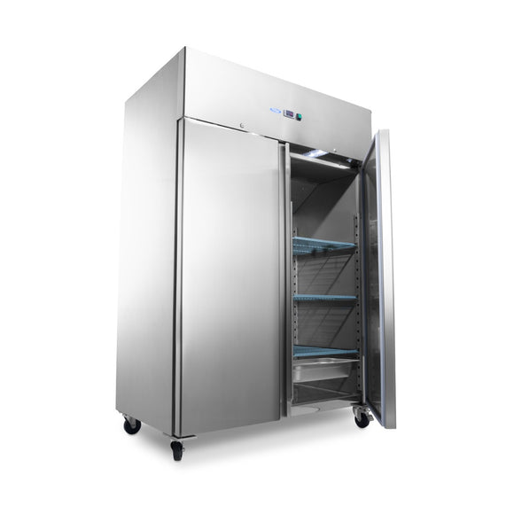 Frigider inox cu 2 usi pentru patiserie (tavi 60x40 cm), -28 C, 1200 Liti, ghidaje ajustabile, agent frigorific ecologic...