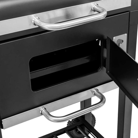 Grill de gradina pe carbune cu capac si gratar emailat 2x masuta laterala 42x30 cm