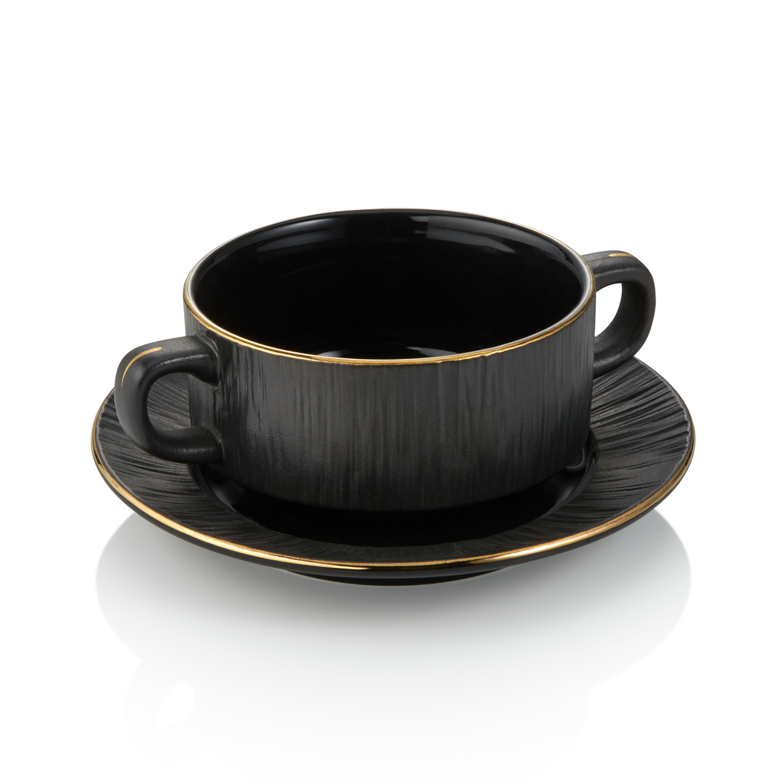 Set ceasca si farfurioara pentru supa MAYA KURO, Ø 10,5 cm, 250 ml, negru, set 4 piese, portelan