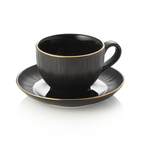 Set ceasca si farfurioara pentru cappucino MAYA KURO, 200 ml, negru, set 4 bucati, portelan