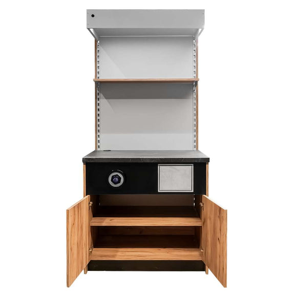 Dulap pentru espressor cu polita reglabila si topper H 210 cm L 90 cm G 63 cm, stejar kraft/gri deschis