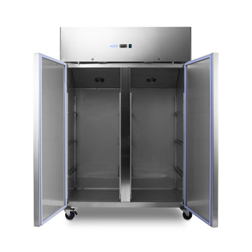 Frigider inox cu 2 usi pentru patiserie (tavi 60x40 cm), -28 C, 1200 Liti, ghidaje ajustabile, agent frigorific ecologic...