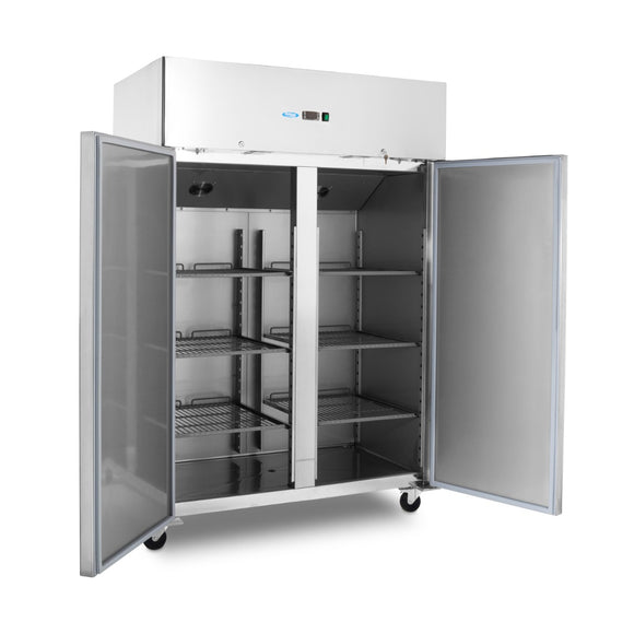 Frigider inox cu 2 usi pentru patiserie (tavi 60x40 cm), -28 C, 1200 Liti, ghidaje ajustabile, agent frigorific ecologic...