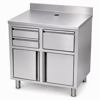 Masa / Suport pentru espressor cafea 100x60xH110 cm, cu depozitare + sertar zat cafea