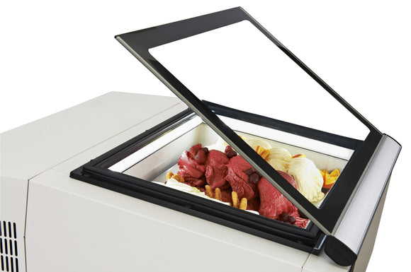 Vitrina inghetata, model de banc, expunere 3 cuve, -18 / -16ºC, iluminare LED, racire statica, putere 0.195 kW, clasa energetica B