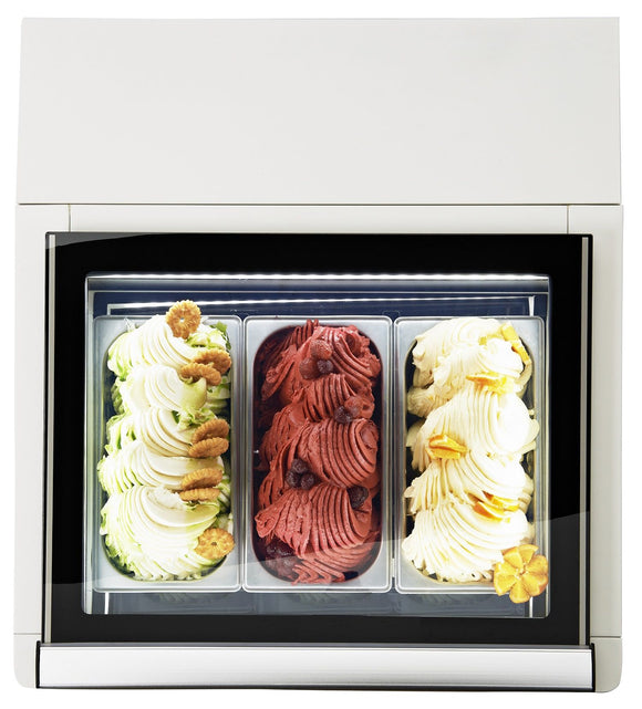 Vitrina inghetata, model de banc, expunere 3 cuve, -18 / -16ºC, iluminare LED, racire statica, putere 0.195 kW, clasa energetica B