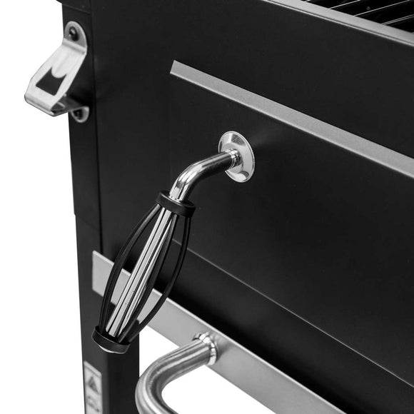 Grill de gradina pe carbune cu capac si gratar emailat 2x masuta laterala 42x30 cm
