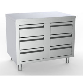 Masa inox tip dulap, 1000 x 700 x H850 mm., cu 6 sertare GN 1/1