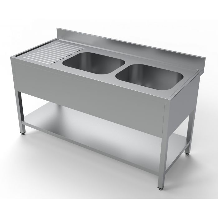 Spalator inox 1600 x 700 x H850mm. cu doua cuve 400 x 500 x 250, doua picuratoare
