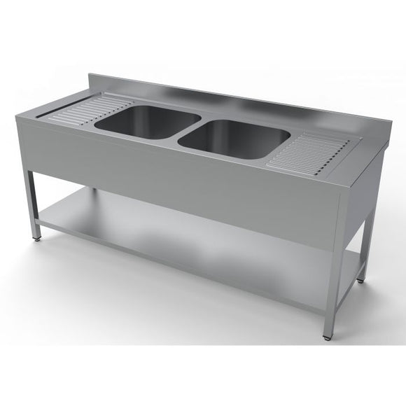Spalator inox 2400 x 700 x H850mm. cu doua cuve 500 x 500 x 250, doua picuratoare