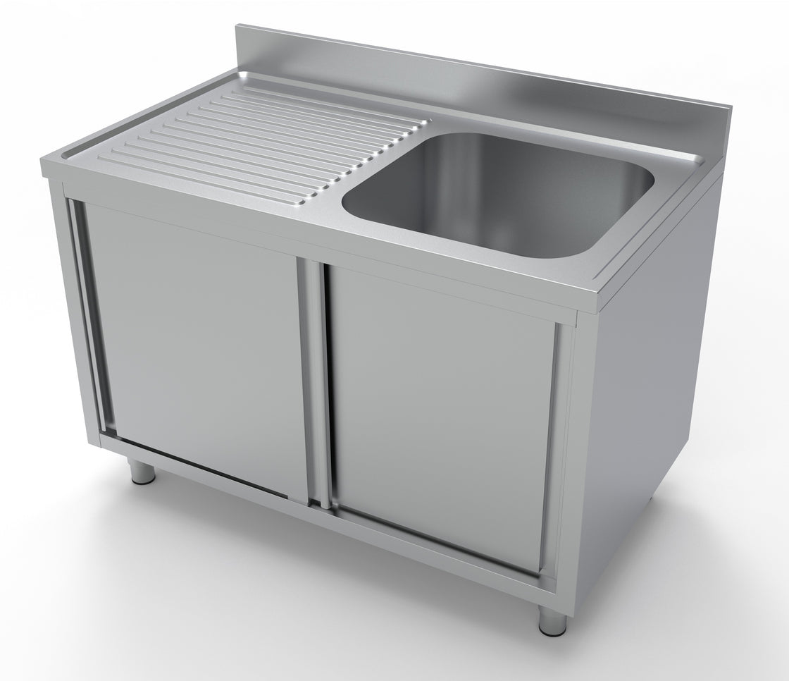 Spalator inox 70x120 cm, cu 1 cuva pe dreapta, dulap inchis cu usi culisante