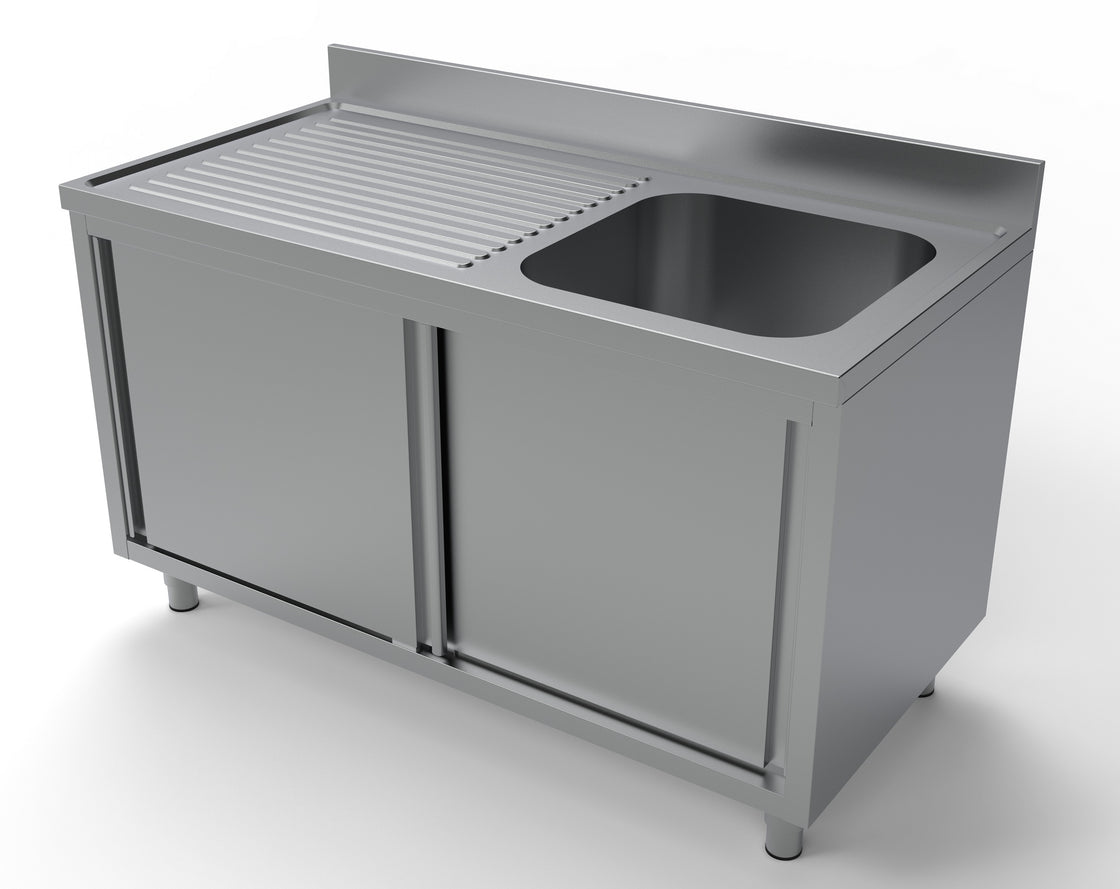 Spalator inox 70x140 cm, cu 1 cuva pe dreapta, dulap inchis cu usi culisante