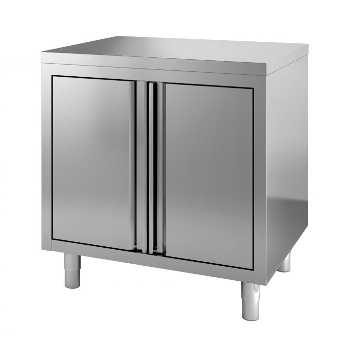 Masa inox tip dulap, 800 x 700 x H850 mm. cu usi rabatante