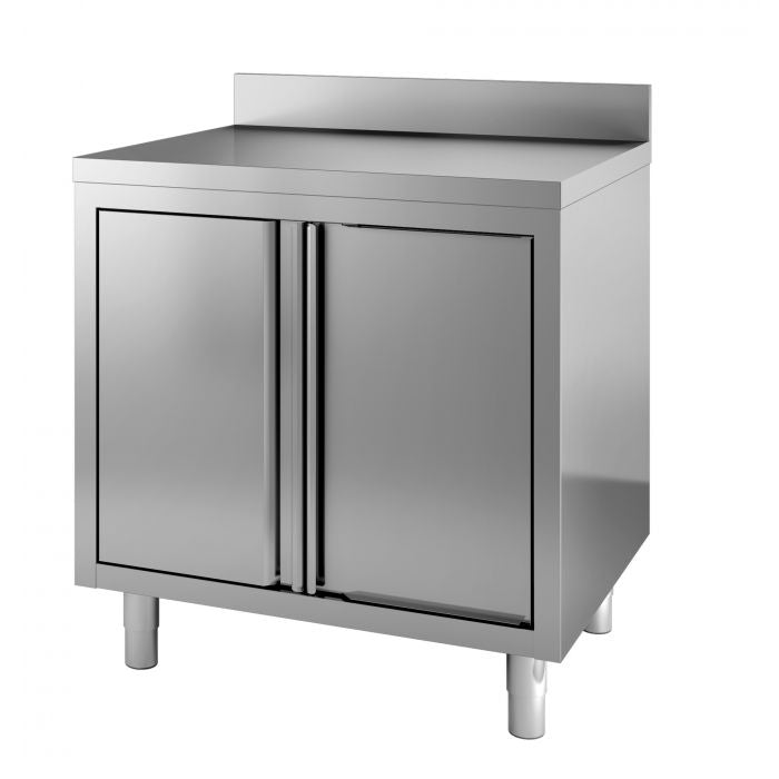 Masa inox tip dulap, 800 x 700 x H850 mm. cu usi rabatante si inaltator la perete