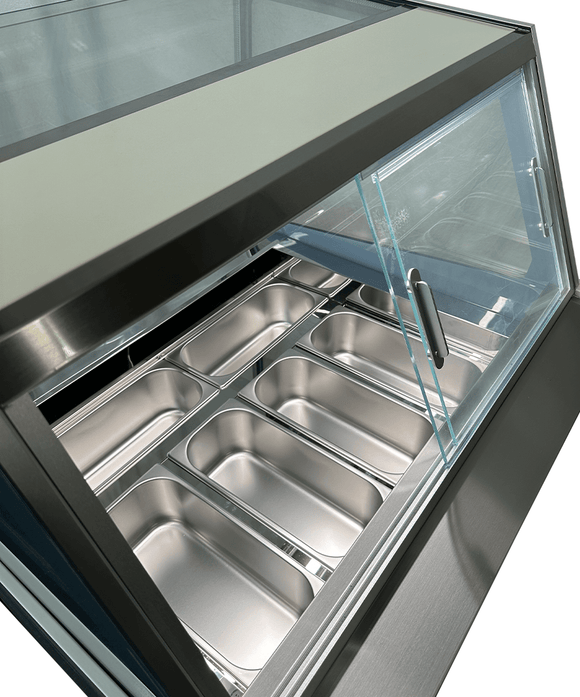 Vitrina de inghetata Komodo, expunere 6 cuve, -16/-18°C, racire ventilata, touch screen, iluminare LED, 550 W, clasa energetica C