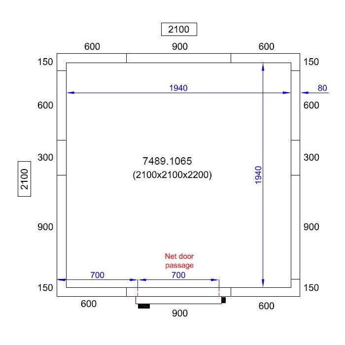 Camera frigorifica completa cu podea si usa acces, grosime pereti 80 mm., 210x210xH220 cm, 7,7 m3