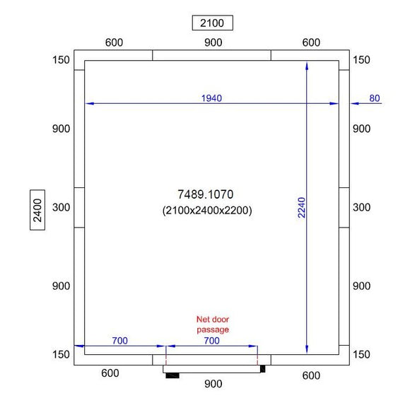 Camera frigorifica completa cu podea si usa acces, grosime pereti 80 mm., 210x240xH220 cm, 8,9 m3