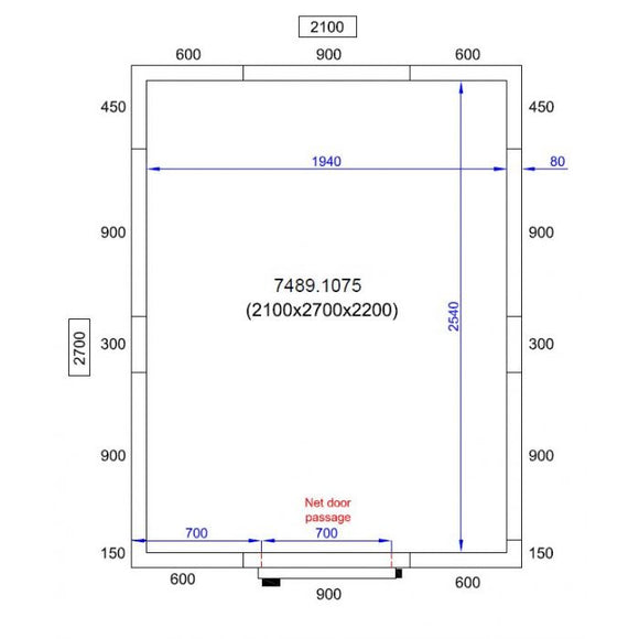 Camera frigorifica completa cu podea si usa acces, grosime pereti 80 mm., 210x270xH220 cm, 10,1 m3