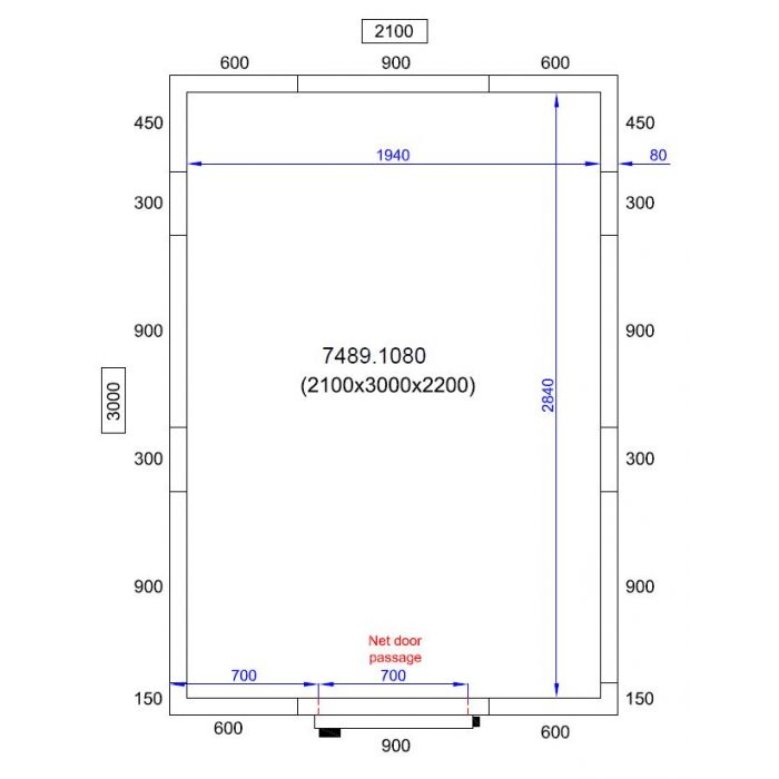 Camera frigorifica completa cu podea si usa acces, grosime pereti 80 mm., 210x300xH220 cm, 11,2 m3