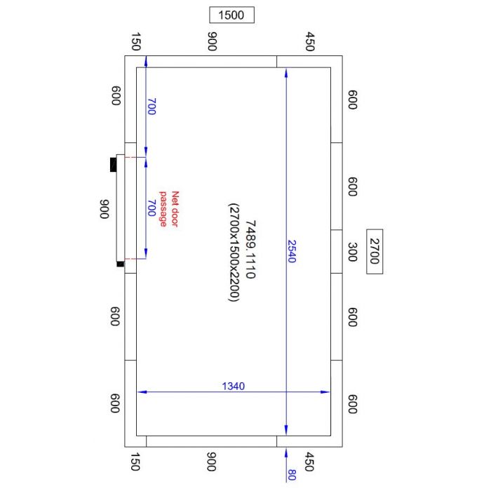 Camera frigorifica completa cu podea si usa acces, grosime pereti 80 mm., 270x150xH220 cm, 6,9 m3
