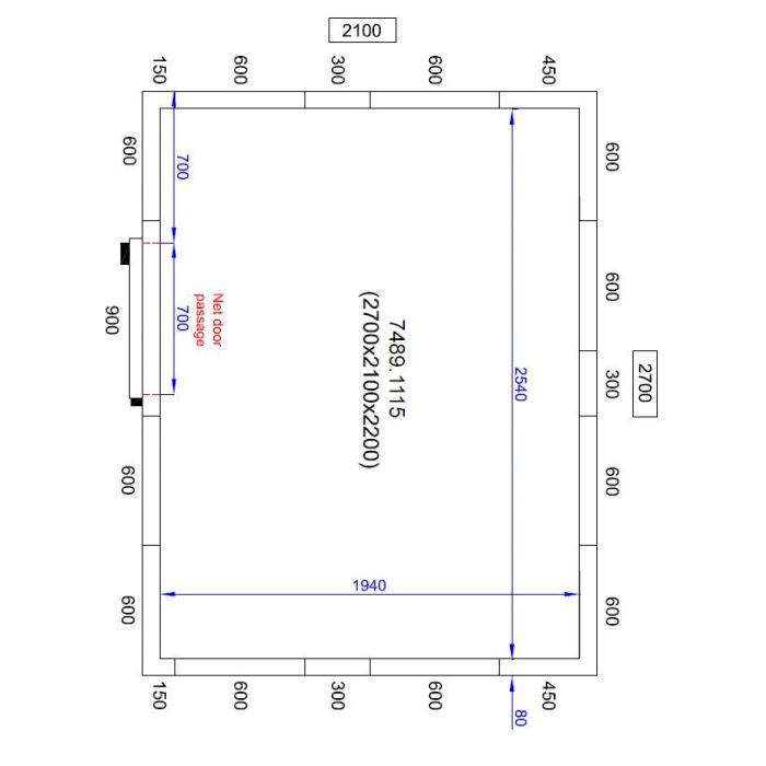 Camera frigorifica completa cu podea si usa acces, grosime pereti 80 mm., 270x210xH220 cm, 10,1 m3