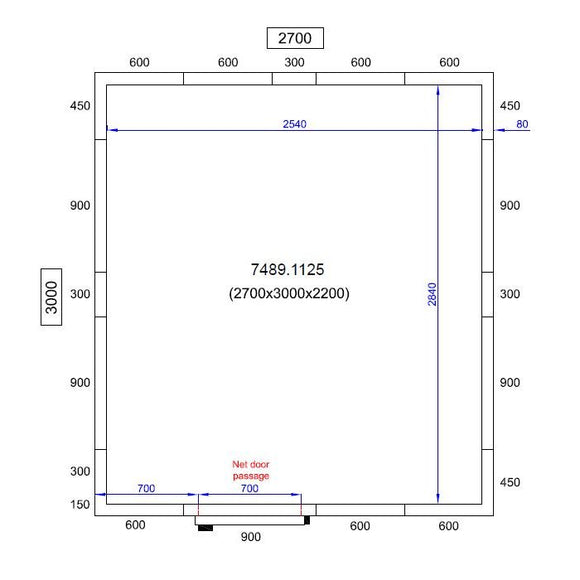 Camera frigorifica completa cu podea si usa acces, grosime pereti 80 mm., 270x300xH220 cm, 14,7 m3