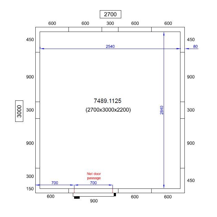 Camera frigorifica completa cu podea si usa acces, grosime pereti 80 mm., 270x300xH220 cm, 14,7 m3