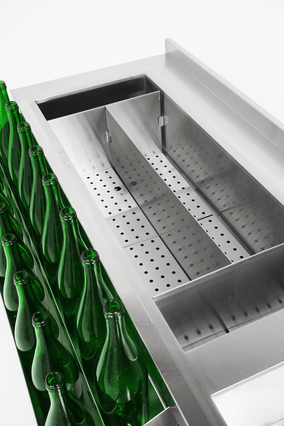 Cockatil bar station inox, cuva de gheata divizate, 1 spalator, 140 cm latime
